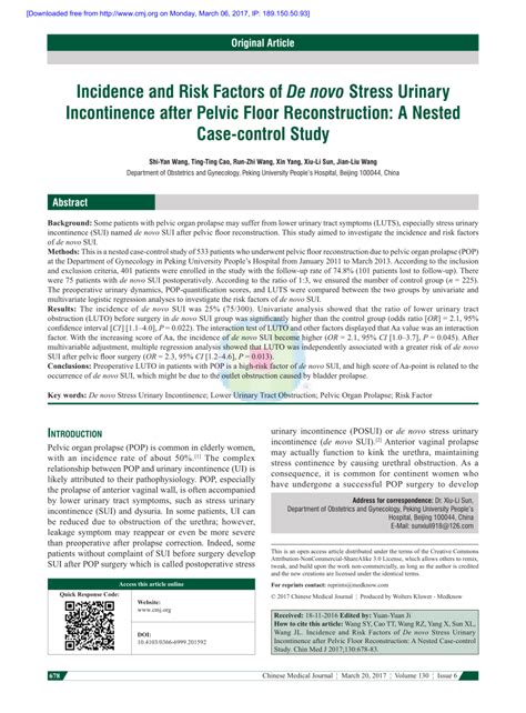 Pdf Incidence And Risk Factors Of De Novo Stress Urinary Incontinence