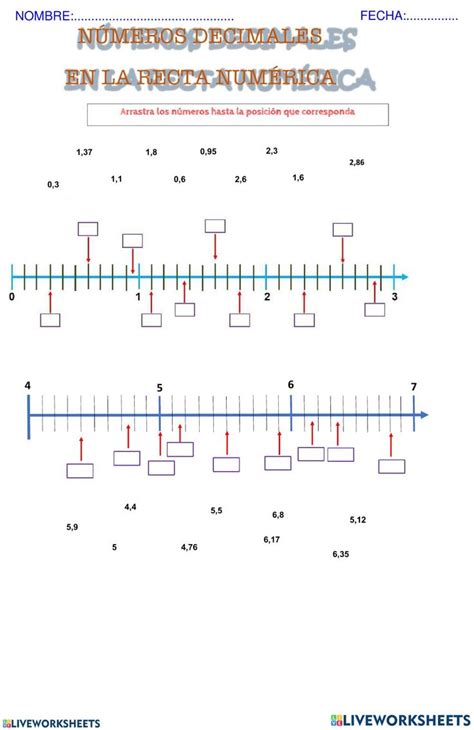 Ubicamos los números decimales en la recta numérica worksheet Class 4