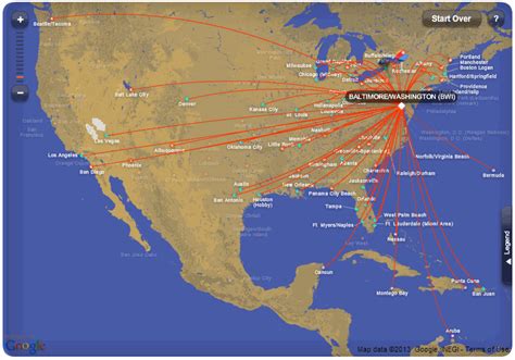 Southwest Airlines route map - from Baltimore-Washington