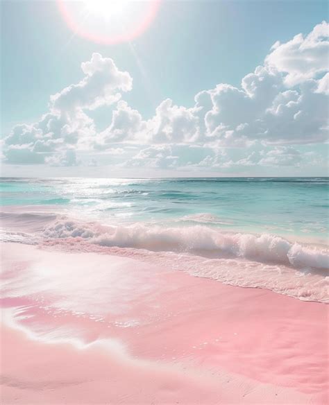 Premium Photo | A beach with pink and white waves and a pink sunset