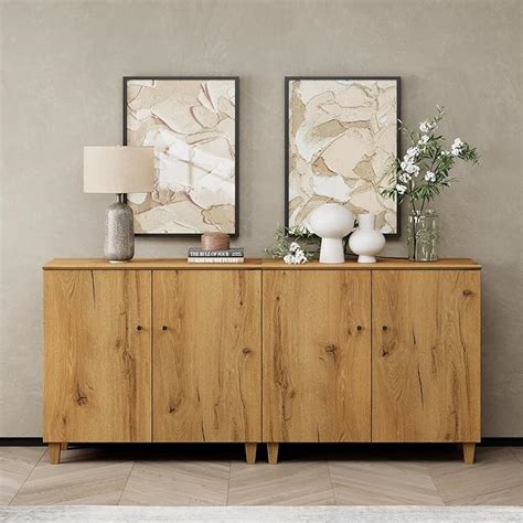 WAMPAT Sideboard Buffet Cabinet 70 8 Wood Coffee Bar Cabinets With 4