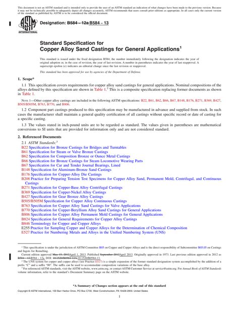 Astm B Standard Specification For Copper Alloy Sand Castings