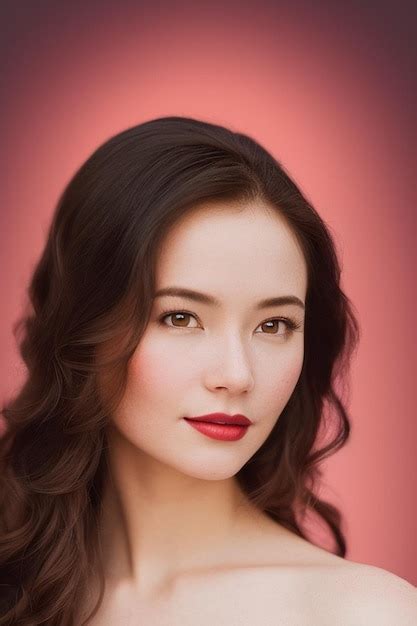 Premium Photo A Woman With Long Brown Hair And Red Lipstick Looks