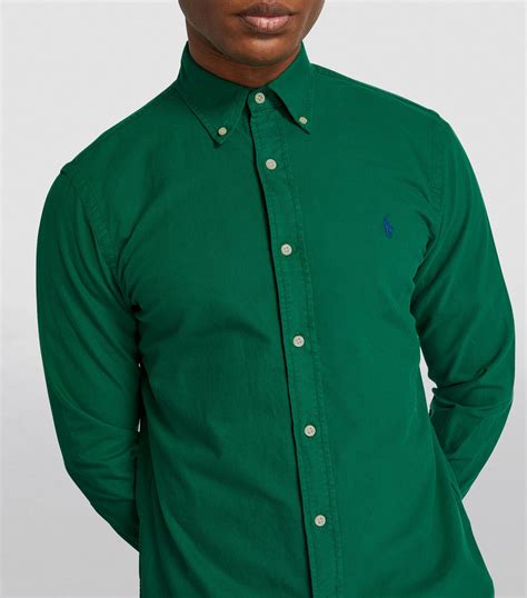 Mens Polo Ralph Lauren Green Garment Dyed Oxford Shirt Harrods Us