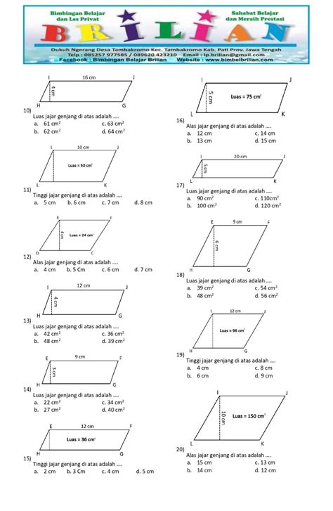 Kumpulan Soal Luas Jajar Genjang Dan Kunci Jawaban Bimbel Brilian