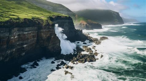 Premium AI Image A Large Wave Crashing Into The Rocks