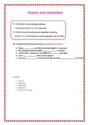 Remember And Remind ESL Worksheet By Gemeas