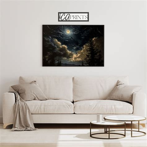 Midnight Sky Vintage Ölgemälde Dark Academia Art Print Moody Celestial