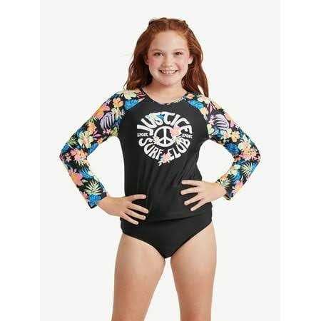 Justice Girls Long Sleeve Rashguard With Bikini Bottom Piece Swimsuit Sports Supplies Online