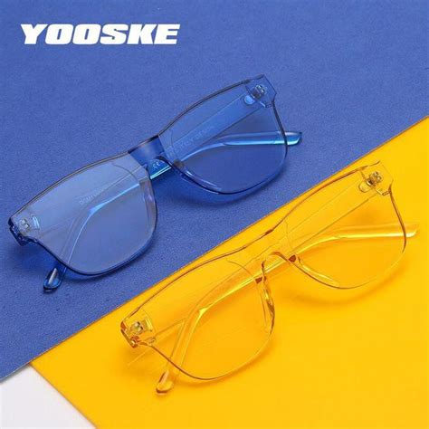 Yooske Colorful Square Sunglasses Men 90s Glasses Rimless Sun Glasses