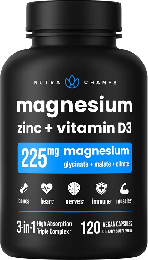 Nutrachamps Magnesium Zinc And Vitamin D3 Supplement Most Bioavailable