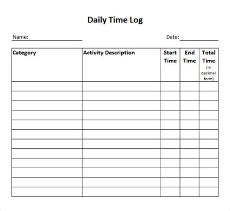 Free 14 Time Log Templates In Pdf Ms Word