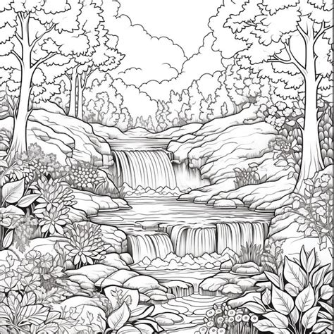 Desenho De Paisagem Para Colorir Imagem Premium Gerada Ia