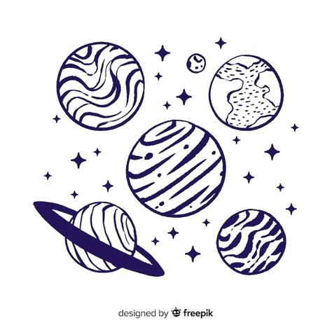 Colección De Planetas Dibujados A Mano En Estilo Doodle Vector Gratis