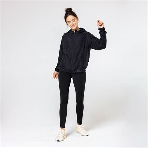 Womens Windproof Running Jacket Run 100 Black Smoked Black