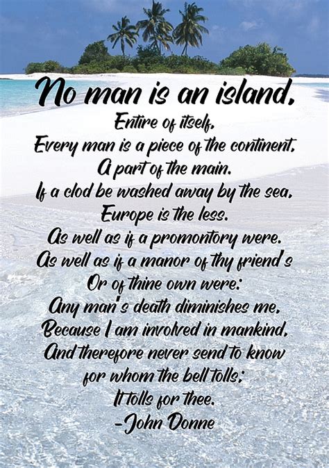 No Man is an Island Classic Poem by John Donne Greeting Card by Derek ...