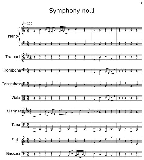 Symphony No1 Sheet Music For Piano Trumpet Trombone Contrabass