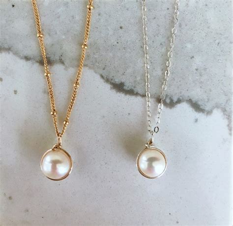 Minimalist Wire Wrapped Pearl Necklace Floating Single Pearl Etsy