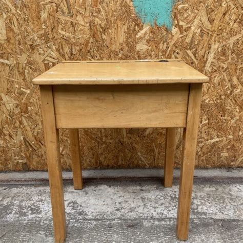 Childrens Single Wooden School Desk With Lift Up Lid Blue Ticking