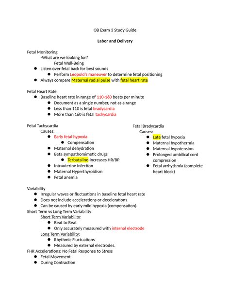 Ob Exam Study Guide Docx Ob Exam Study Guide Labor And