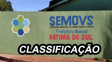 Prefeitura De F Tima Do Sul Divulga Classifica O Dos Que Participaram