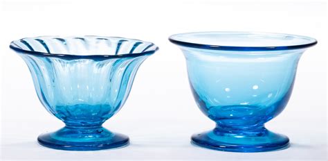 Steuben Attributed Celeste Blue Art Glass Open Salts Lot Of Two Sold