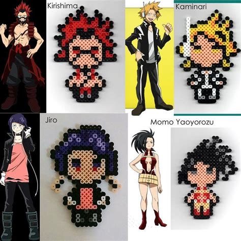 Four Different Anime Characters Made Out Of Perler Beads Each With