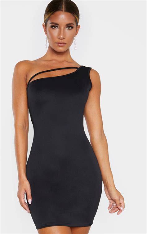 Black One Shoulder Strap Detail Bodycon Dress Prettylittlething Aus