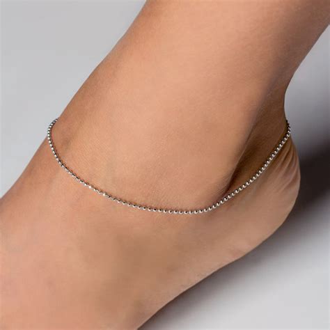 Classic Rhodium Finish Diamond Cut Sterling Silver Bead Chain Anklet