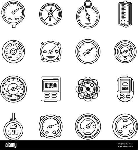 Barometer Control Icons Set Outline Set Of Barometer Control Vector