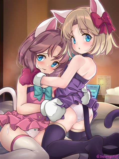 Rule 34 2020 2girls Black Stockings Blue Eyes Blush Bow Cat Ears Cat Tail Catgirl Choker Cute