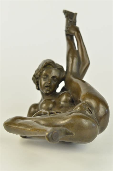 BRONZE EROTIC SCULPTURE Nude Art Sex Statue Signed Deco Marble Figurine