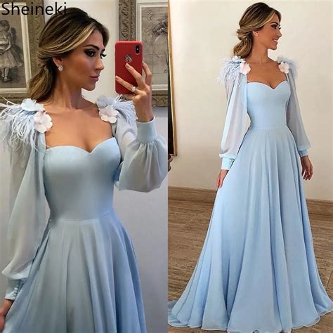 2019 Strapless Long Chiffon Prom Dresses Flowers Puff Sleeve Evening