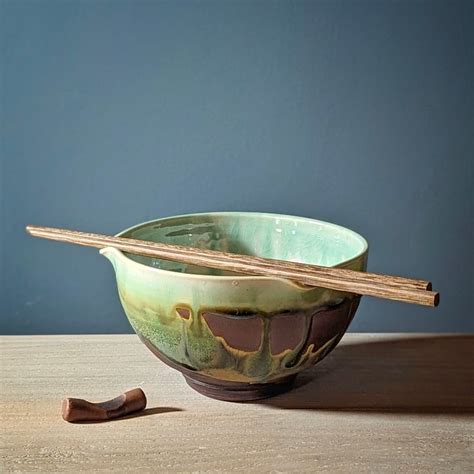 Pottery Noodle Bowl Or Ramen Bowl Rice Bowl With Wooden Bamboo