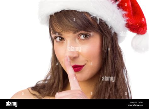 Festive Brunette Keeping A Secret Stock Photo Alamy