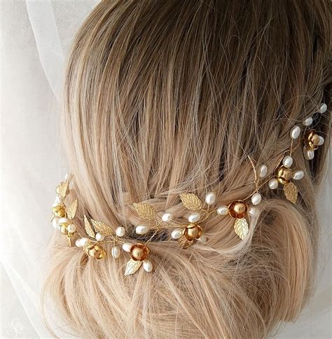 Tocado Joya De Novia Tocado Dorado Para Trenza Vid De Pelo Etsy