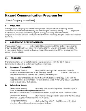 Fillable Online Hazard Communication Sample Written Program Hazard