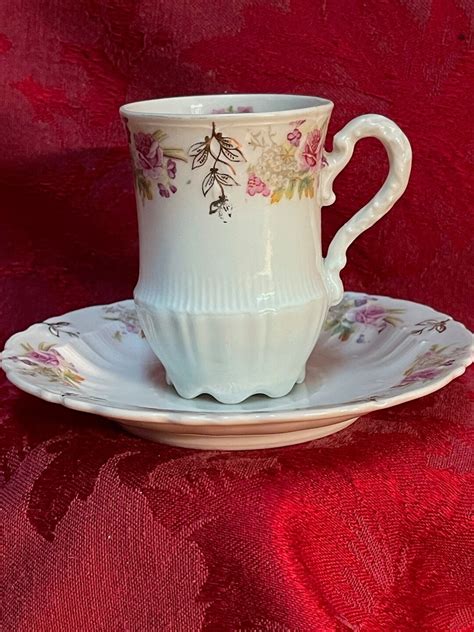 Antique Carl Tielsch Ct Porcelain Demitasse Cup And Saucer Set Made In