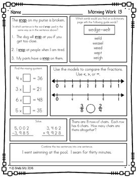 Morning Work For Third Grade Math And Literacy Spiral Review Rd