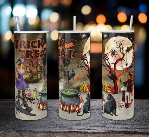 Trick Or Treat Tumbler Happy Halloween Tumbler 20 Oz Skinny Etsy