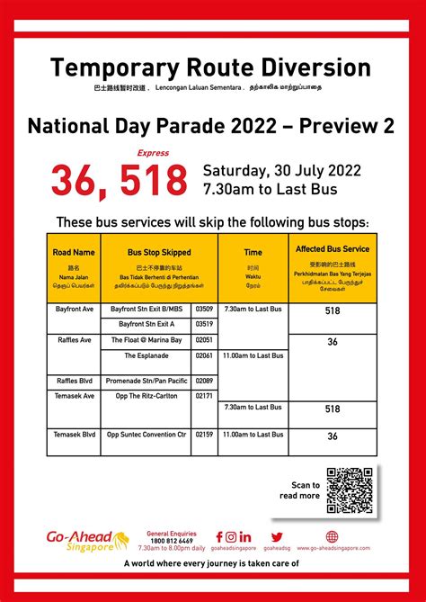 Go Ahead Singapore Temporary Route Diversion Poster For National Day