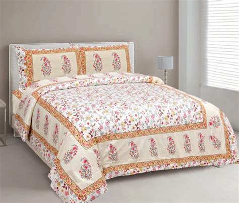 Multicolor Hand Block Print Bed Sheet For Home Hotel Salon Size