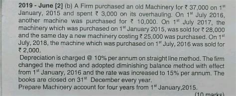 2019 June 2 B A Firm Purchased An Old Machinery 37 000 On 15