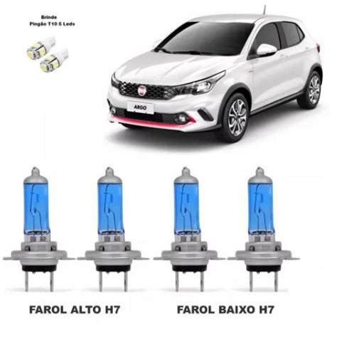 Kit Lampada Super Branca Novo Fiat Argo Farol Alto E Baixo Brinde