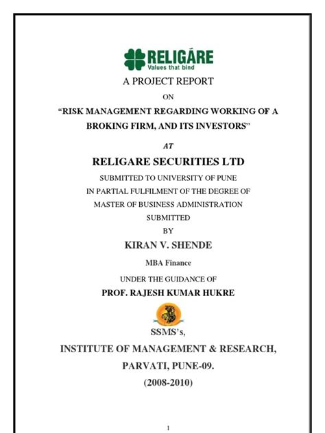 Religare Securities LTD: A Project Report | PDF | Financial Markets | Financial Capital