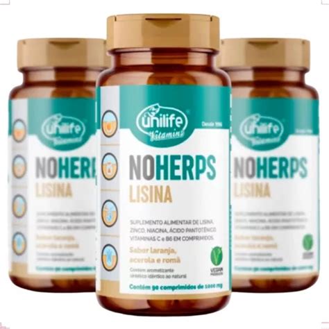 Kit 3 Noherps Lisina 1000mg 90 Capsulas Suplemento Unilife Frete grátis