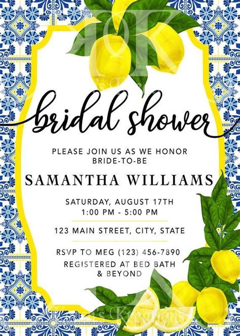 Amalfi Coast Theme Bridal Shower Invitation Amalfi Coast Lemon Bridal