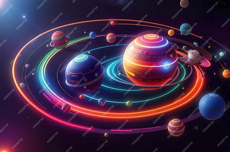 Premium Photo Colorful Bright 3d Planet With Glowing Neon Rings