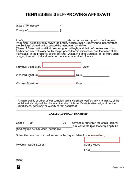 Free Tennessee Self Proving Affidavit Form Pdf Word Eforms