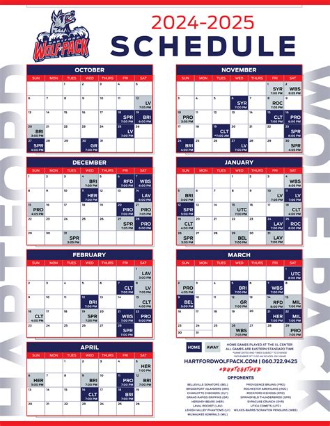 2024-25 Printable Schedule | Hartford Wolf Pack